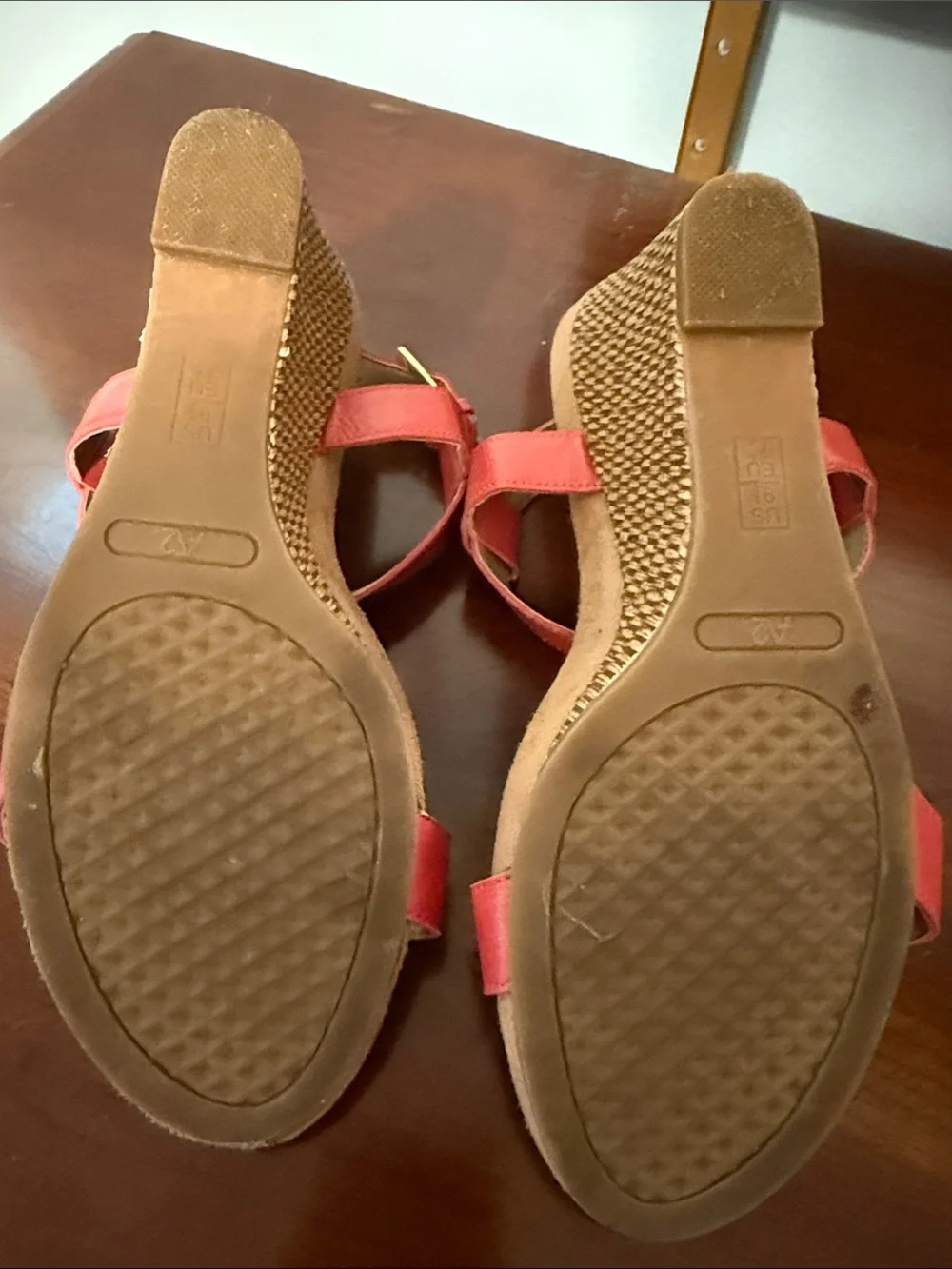 A2 By Aerosoles Red T‑Strap Wedge Sandals with Woven Platform